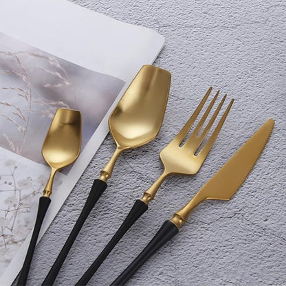 48 Piece Gold Silverware Set for 12，Durable 18/8 Stainless Steel Flatware Set Slim Waist Blue Handle Cutlery Set Utensils Include Spoons Knifes Forks Kitchen Wedding Restaurant