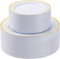 BESTSTAR 100PCS White Plastic Plates Set with Gold Rim, 50 10.25 inch Heavy Duty Dinner Plate and 50 7.5 inch Dessert Appetizer Plates, Premium Disposable Plates for Party, Wedding, Birthday