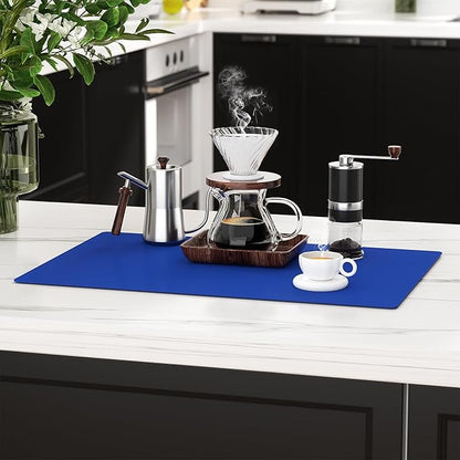 2-Pack Extra Thick Silicone Counter Mats - 24”x16” Large Heat Resistant Kitchen Countertop Protector, Non-Slip Hot Pad Trivet for Air Fryer, Hot Pots & Pans, Coffee Maker(Blue)