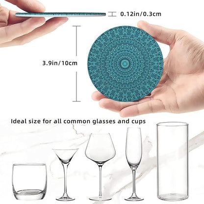 6 Pcs Mandala Turquoise Teal Blue Green Leather Coasters - Image 8