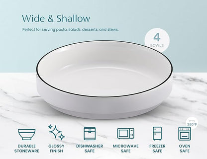KooK Ceramic Large Pasta Bowls, Microwave and Dishwasher Safe, Shallow Serving - Image 6