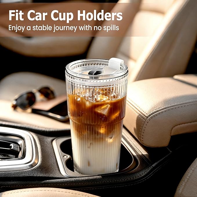 TUZAZO 20 Oz Ribbed Glass Coffee Tumblers - Image 6