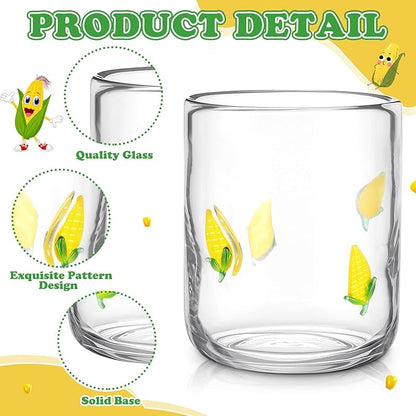 Icon Juice Glasses, 14oz Stemless Wine Drinking Juice Glass Cup for Valentine Party Supplies Gift(2 Pcs,Corn)