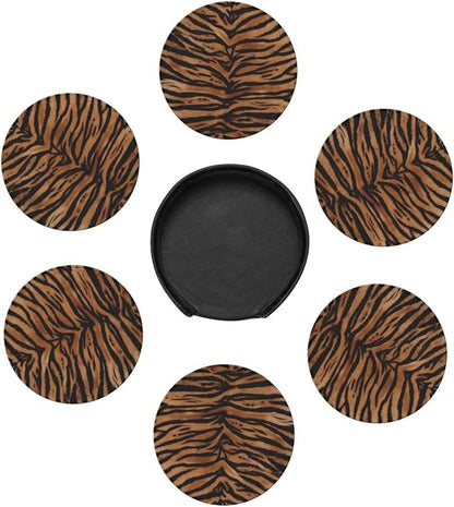 Tiger Skin Wild Africa Animals Premium Leather Coasters - Image 2