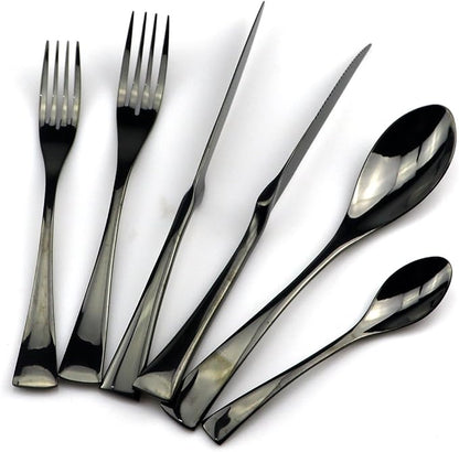JASHII 18/10 Stainless Steel 24 Piece Mirror Polished Black Flatware Set - Image 2