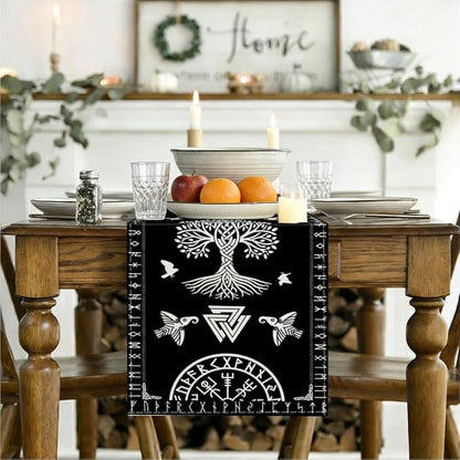 Black Viking Tree of Life Raven Helmet of Awe Table Runner | Seasonal Living - Image 3