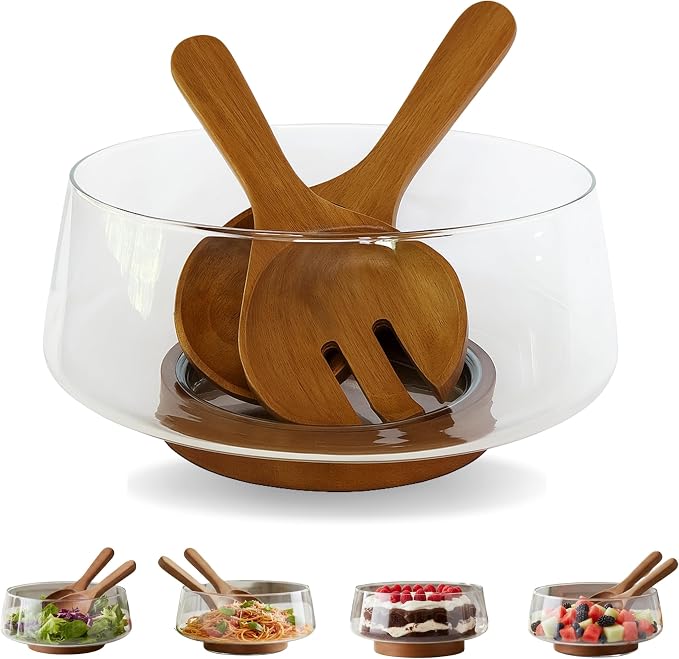 Large Glass Salad Bowl Set by WoodWhisk