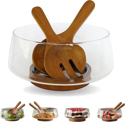 Large Glass Salad Bowl Set by WoodWhisk