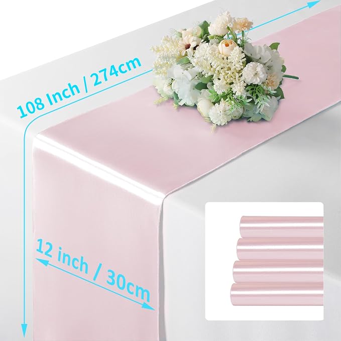 Manyshofu Blush Pink Satin Table Runner 12x108 - Image 4