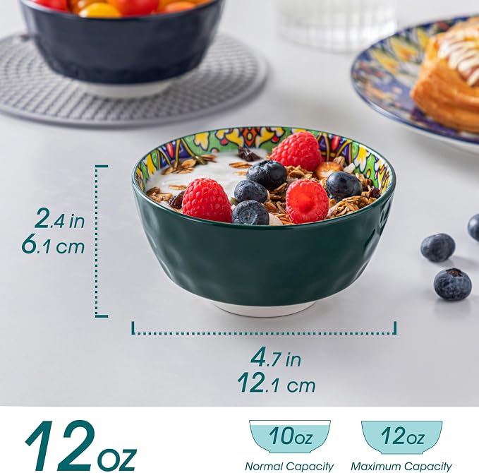 vancasso 12 Oz Ceramic Cereal Bowls Set of 6, Bohemian Soup Oatmeal Bowls | - Image 2