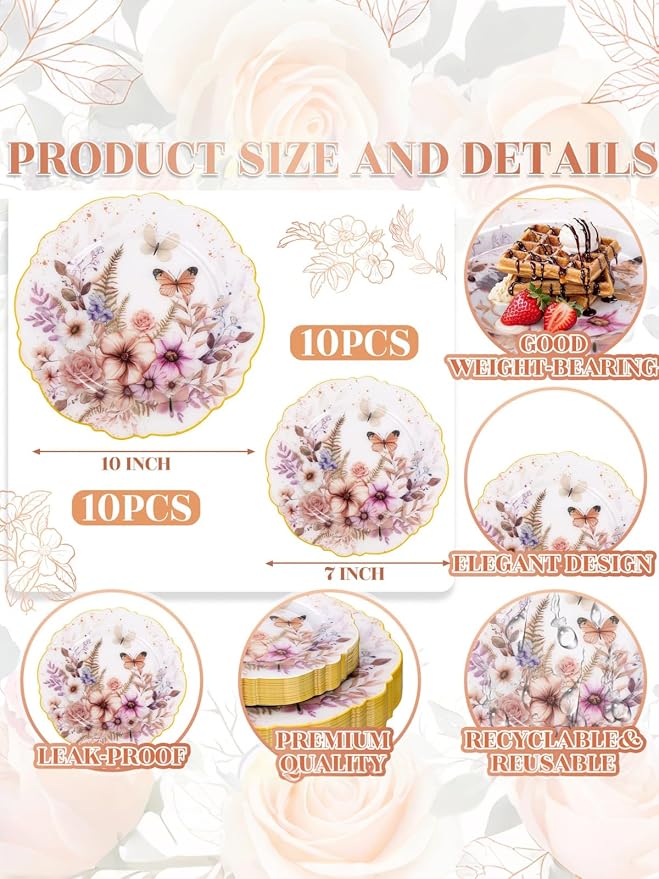 20Pack Spring Plates Flower- Baroque Fancy Butterfly Plates Disposable - Image 8