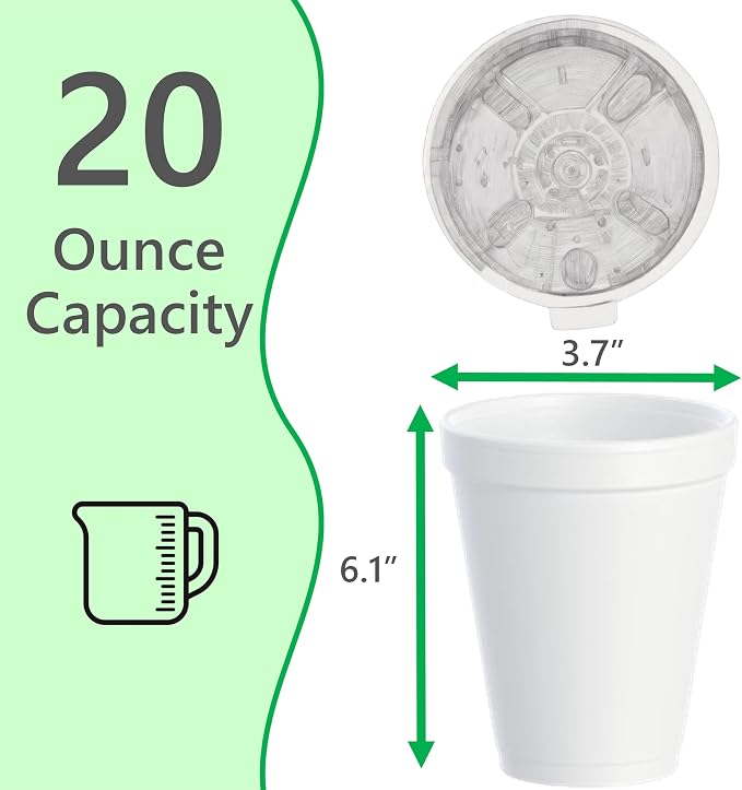 20 OZ Foam Cups With Lids for Hot & Cold Drinks, USA-Made 50-Pack. Ideal - Image 2