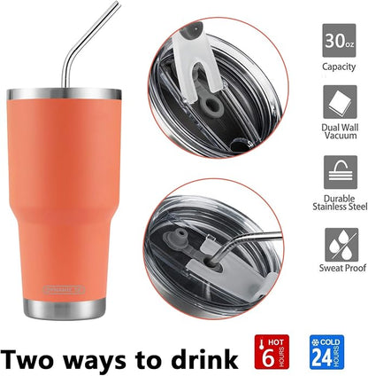 D·S 30oz Orange Tumbler Double Wall Vacuum Insulated Travel Coffee Mug | Double - Image 4