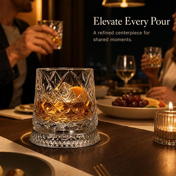 360° Rotating Whiskey Glasses Set of 2, Vintage Crystal Tumblers - Image 2