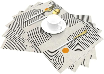 Boho Placemats 12x18 Inches Set of 4,Mid Century Black Orange Art Line Decorative Rectangle Bohemian Modern Abstract Table Mats for Party, Home Kitchen,Dining Table Decoration