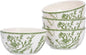 Bico Green Garden Toile De Jouy Cereal Bowls Set of 4, 26 oz Deep Ceramic Soup by Bico