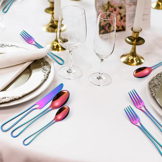 A·HOUSEWARE Iridescent Silverware Hollow Design 20 Piece Stainless Steel - Image 8