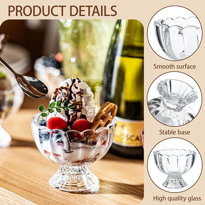 5oz Iced Cream Dessert Bowl, Vintage Footed Tulip Glass Dessert Cups, Cute - Image 4