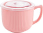 Ceramic Soup Bowl with Handle & Lid, Large 32oz Microwave Ramen Bowl Pink | by Hoilse