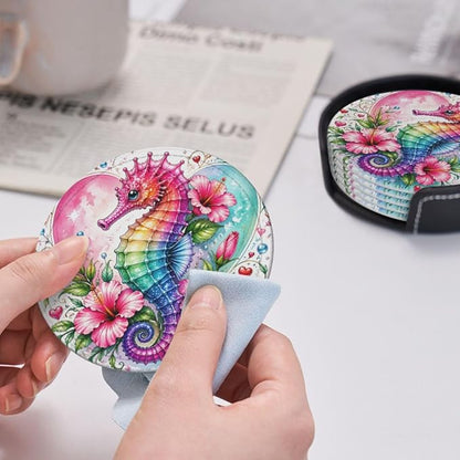 Romantic Heart Seahorse Art Leather Coasters Set of 6 - Image 6