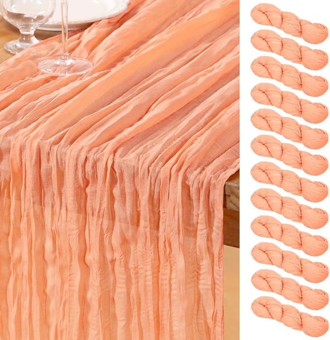 DeZerlor Peach Cheesecloth Table Runners 12 Pack Summer Boho Runners | by DeZerlor