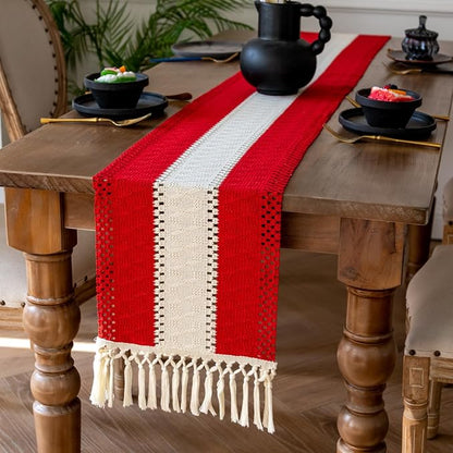 EMMTEEY Boho Table Runner with Tassels 36 Inches Long, Scratch & Heat Resistant by EMMTEEY