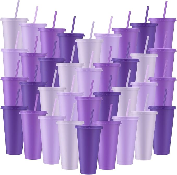 Skylety Plastic Cups with Lids and Straws 24 oz Reusable Tumbler Large Travel by Skylety