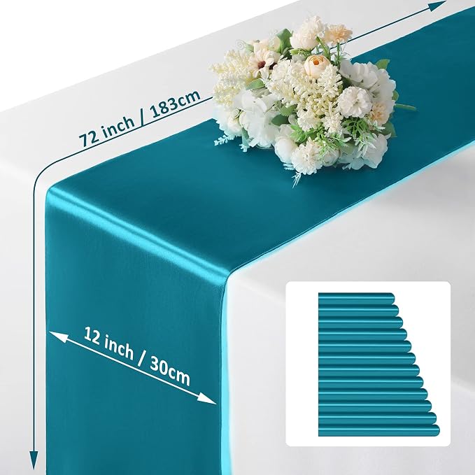 Manyshofu Teal Blue Satin Table Runner 12x72 - Image 3
