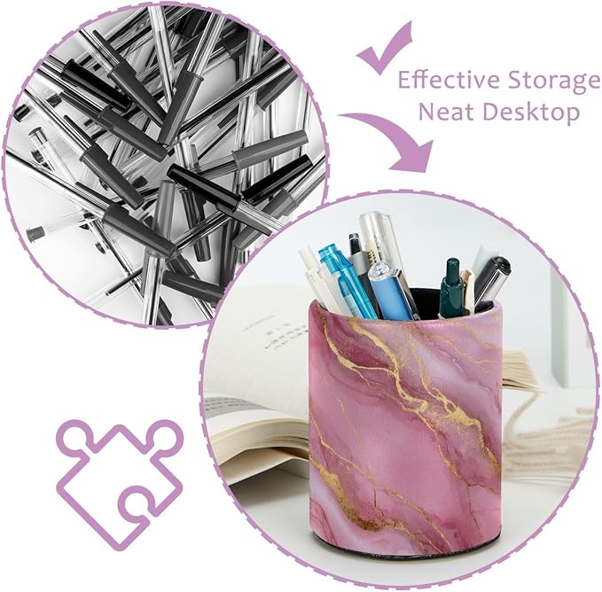 Pink Gold Marble Leather Pen Holder - Image 4