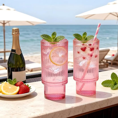 12 oz Ribbed Drinking Glasses Set of 12, Highball Glass Cups Ridged Glass - Image 3
