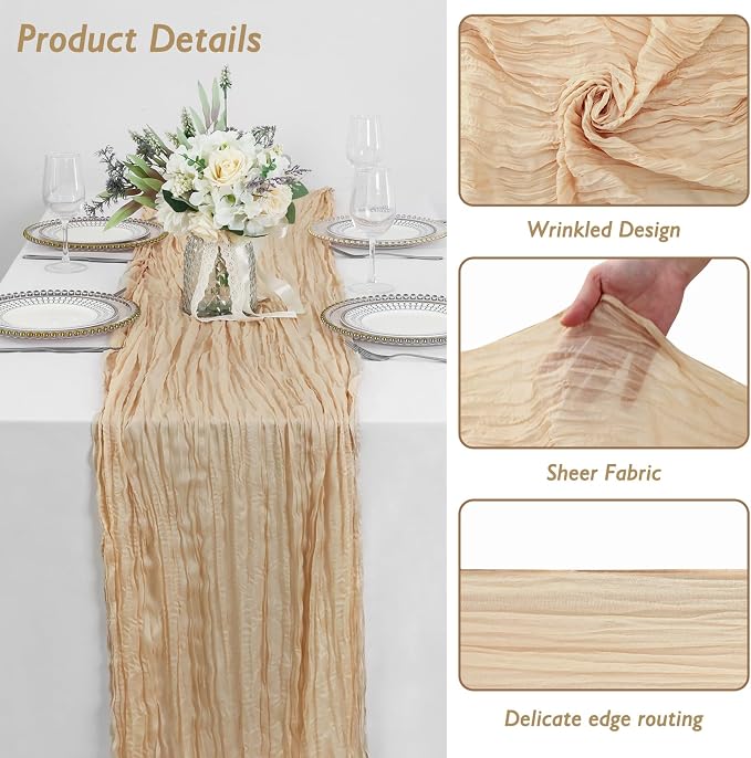 1 Pack Sand Cheesecloth Table Runner 120 Inch Boho Wedding Decor | Cheesecloth - Image 3