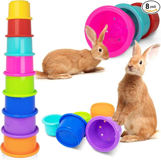 8 Pcs Colorful Stacking Cups for Rabbits, Colorful Bunny Cups for Rabbits and by Iffitya