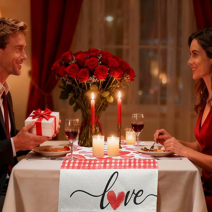 Valentine's Day Table Runner Decorations, Linen Red Table Scarf - Image 3