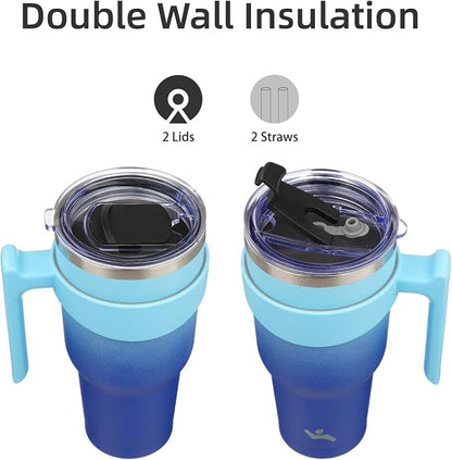 Konokyo 40 oz Tumbler with Handle and Straw, Insulated Travel Mug | Sky; - Image 3