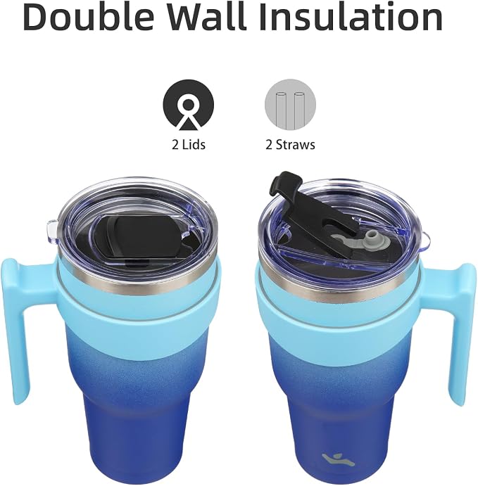 Konokyo 30 oz Tumbler with Handle and Straw, Insulated Travel Mug | Sky; - Image 3