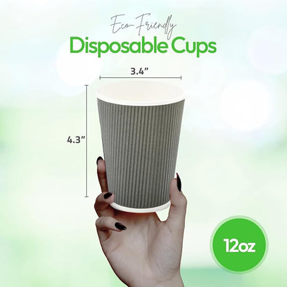 Restaurantware Ripple Wall Coffee Cups 500 Count 12 Ounce Insulated Gray Paper - Image 3