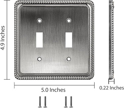 Henne Bery Rope Edge Decorative Wall Plate Switch Plate Outlet Cover (Double Toggle, Heirloom Silver)