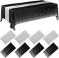 Breling 8 Pack Black and Silver Disposable Plastic Tablecloths and Satin Table Runner Set, 54 x 108 Inch Tablecloth, 12 x 108 Inch Table Runners for Wedding Graduation Birthday Baby Shower New Year