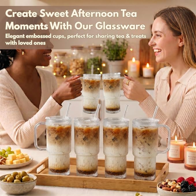 20 oz Glass Tumbler with Lid and Straw, Glass Iced Coffee Cups, Spill-proof - Image 3
