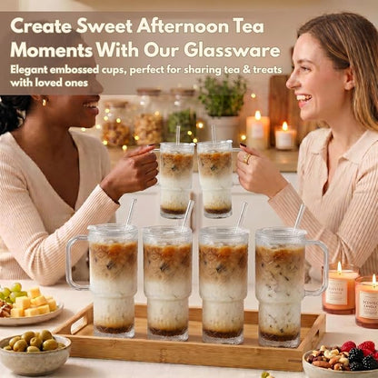 20 oz Glass Tumbler with Lid and Straw, Glass Iced Coffee Cups, Spill-proof - Image 3