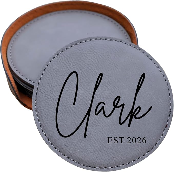 Custom Round Engraved Coasters, Personalized Leather Coaster, Laser Engraved by Obsidian+Home+Creations