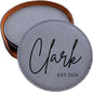 Custom Round Engraved Coasters, Personalized Leather Coaster, Laser Engraved by Obsidian+Home+Creations