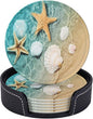 6 Pcs Coastal Beach Ocean Leather Coasters by Jfniub