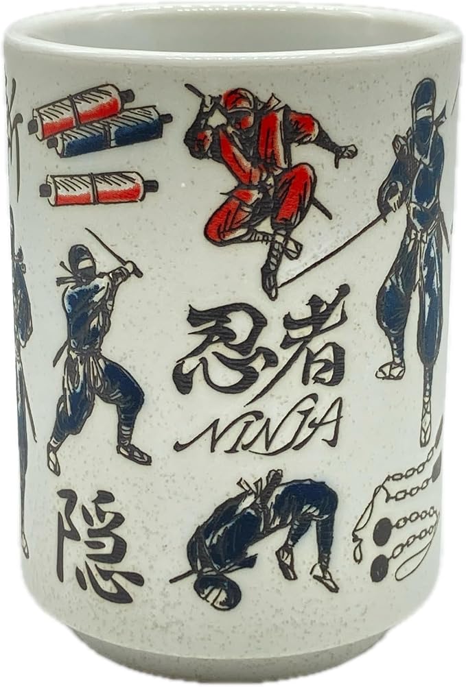 野口熊太郎茶園 Japanese Tea Cup, Sushi Yunomi, 9.1Fl oz, Mino Ware, Printed NINJA by NoguchiKumataroTeaGarden