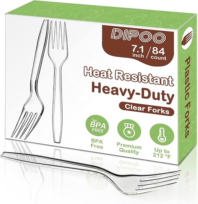 Dipoo 7.1" Clear Plastic Forks Heavy Duty by Dipoo