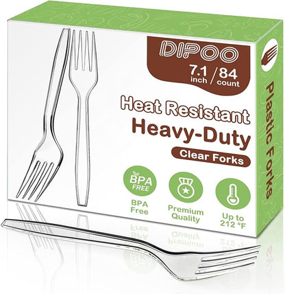 Dipoo 7.1" Clear Plastic Forks Heavy Duty by Dipoo
