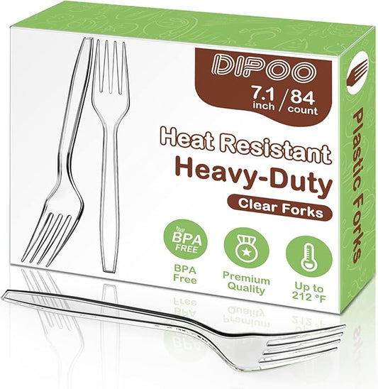 Dipoo 7.1" Clear Plastic Forks Heavy Duty by Dipoo