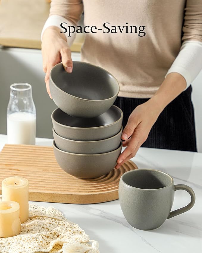 Cereal Bowls Set of 4, 24 oz Ceramic Bowls - Image 7