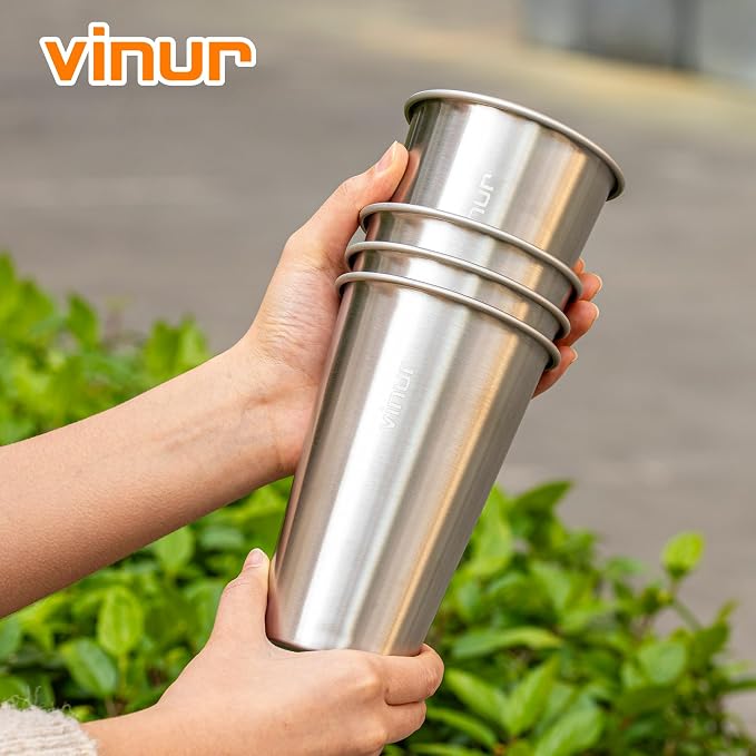 VINUR Stainless Steel Cups-20 oz Stackable Metal Drinking Glasses 4 Pcs | 20 oz - Image 2