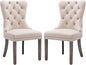 KCC Velvet Dining Chairs Set of 2, Upholstered High-end Tufted Dining Room Chair with Nailhead Back Ring Pull Trim Solid Wood Legs, Nikki Collection Modern Style for Kitchen, Beige
